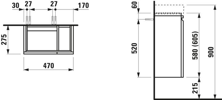 Image du produit Laufen Pro S Meuble sous-lavabo, pour lavabo H815955, tablette latérale droite, 480x275x580mm, H483 (31 x 27.5 x 65.5 cm)