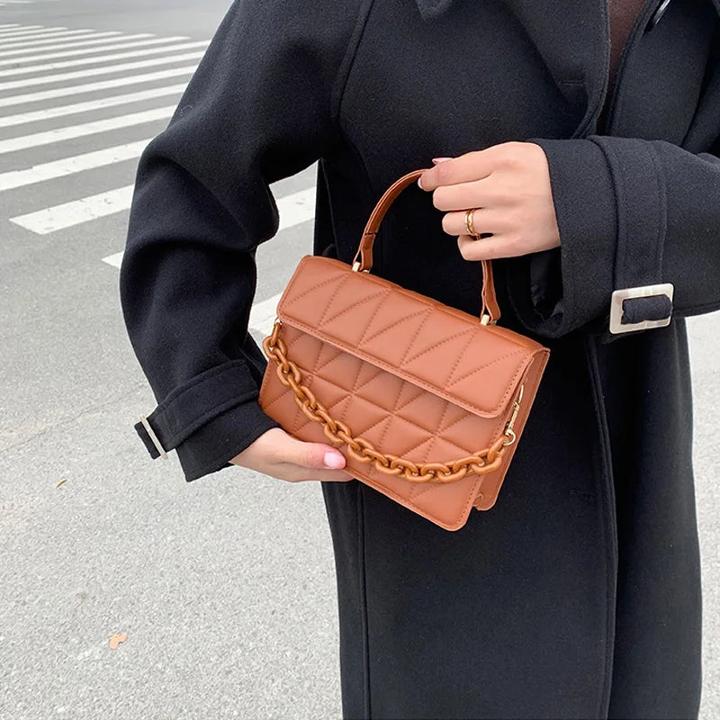 Immagine prodotto Only-Bags.Store Borse a tracolla a quadri solidi, borsa a tracolla con decorazione a catena per tutti i giorni