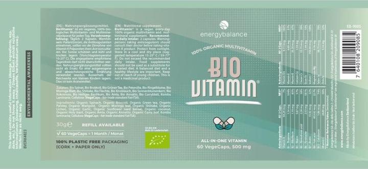 Immagine prodotto Energybalance Multivitaminico organico equivalente al cibo 500mg (60 Pezzo/i, Pillole, 500 g)