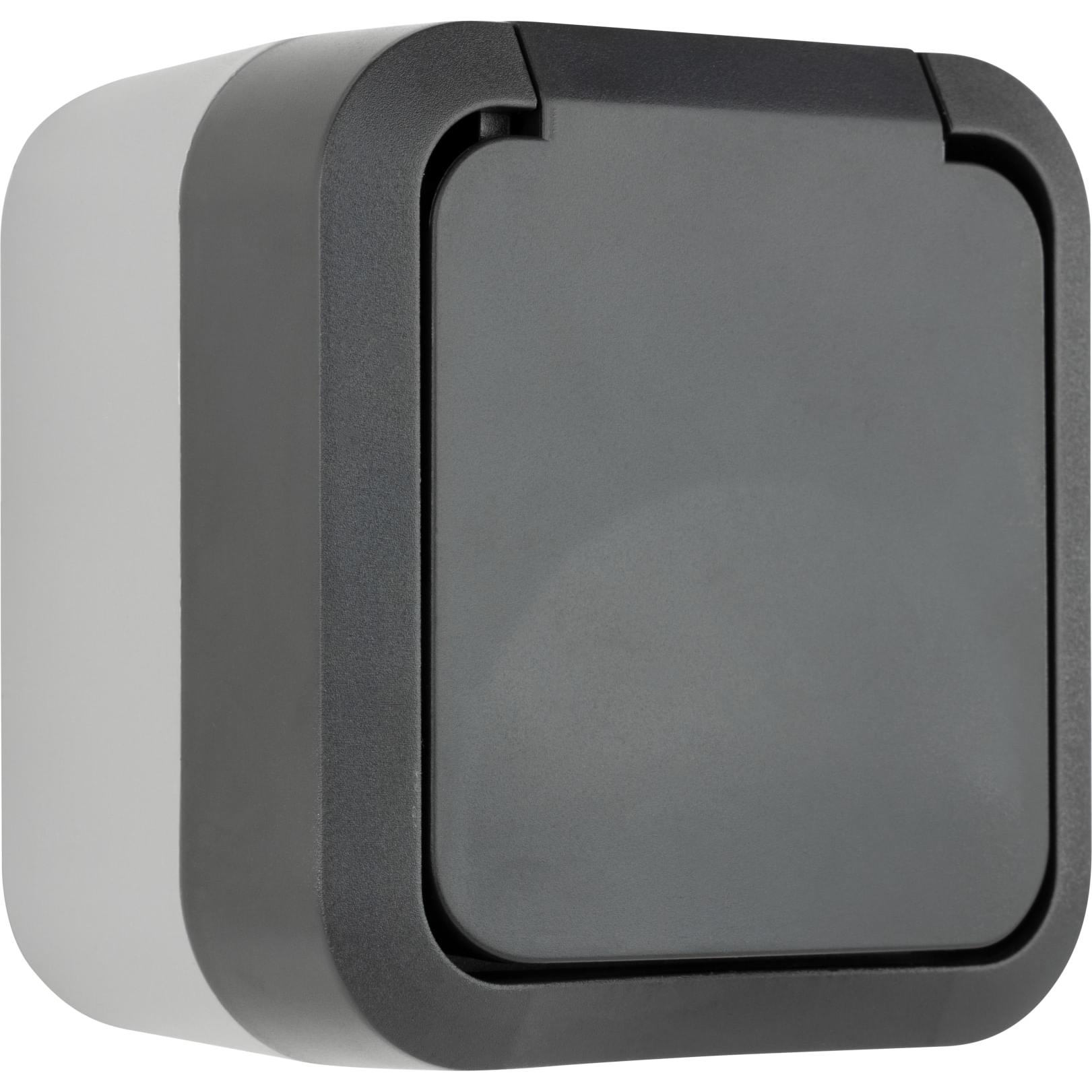 REV, Steckdose, Komplett Steckdose mit Klappdeckel AquaStorm Hellgrau, Schwarz 0004030400