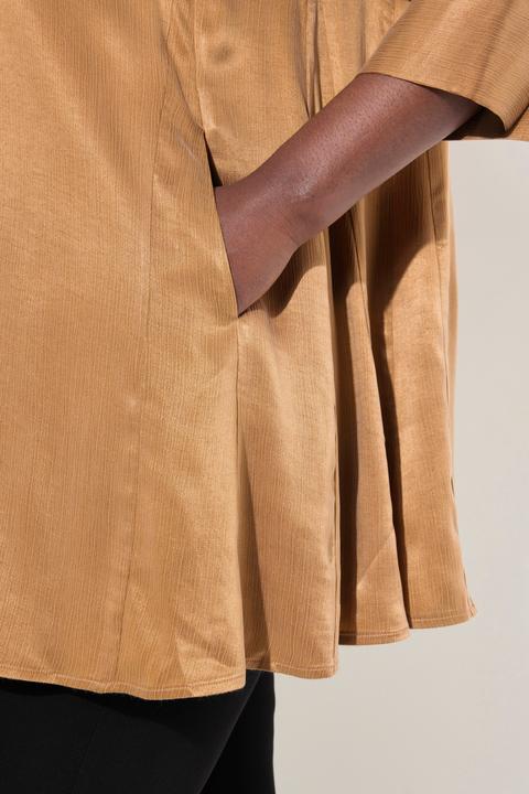 Immagine prodotto Ulla Popken Blusa dal taglio svasato con cupro, pieghe godet, colletto da camicia e maniche a 3/4 (42, 44)