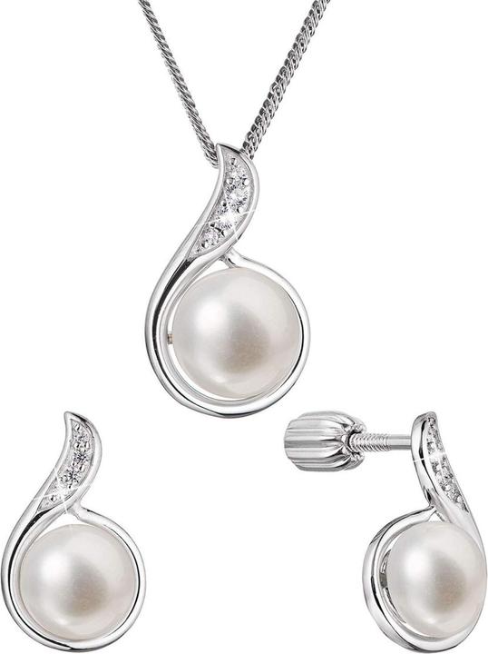 Image du produit Evolution Group Parure de bijoux en argent avec zircons et perles réelles 29050.1B (boucles d'oreilles. chaîne. (Argent)