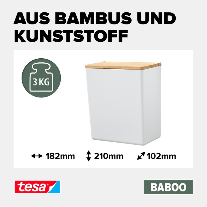 Produktbild tesa BABOO Aufbewahrungsbox mit Deckel, gross inkl. Klebelösung ohne Bohren