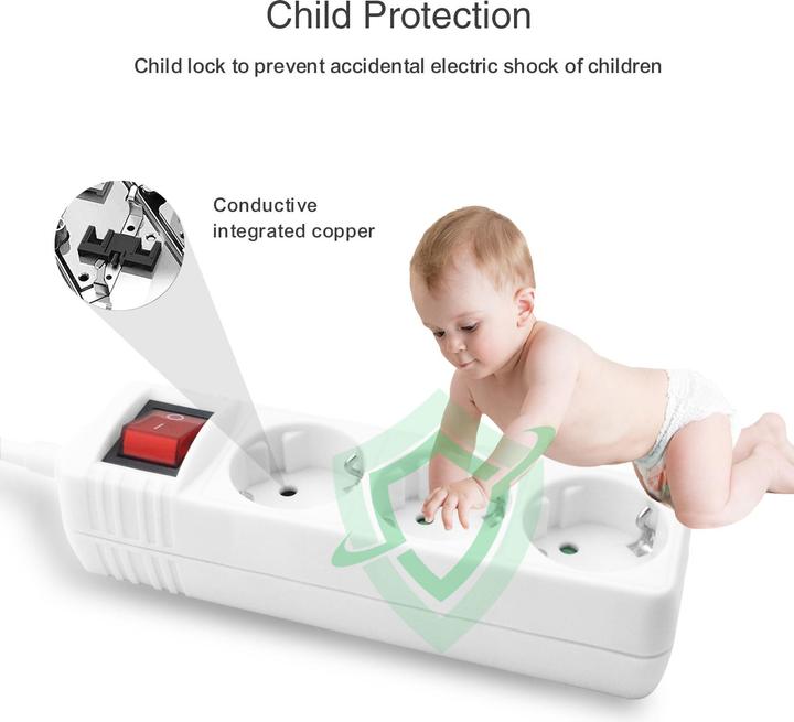 Actual product image Helos CLASSIC socket strip, 3-way, white, 3.0m, with switch (3x, 3 m)