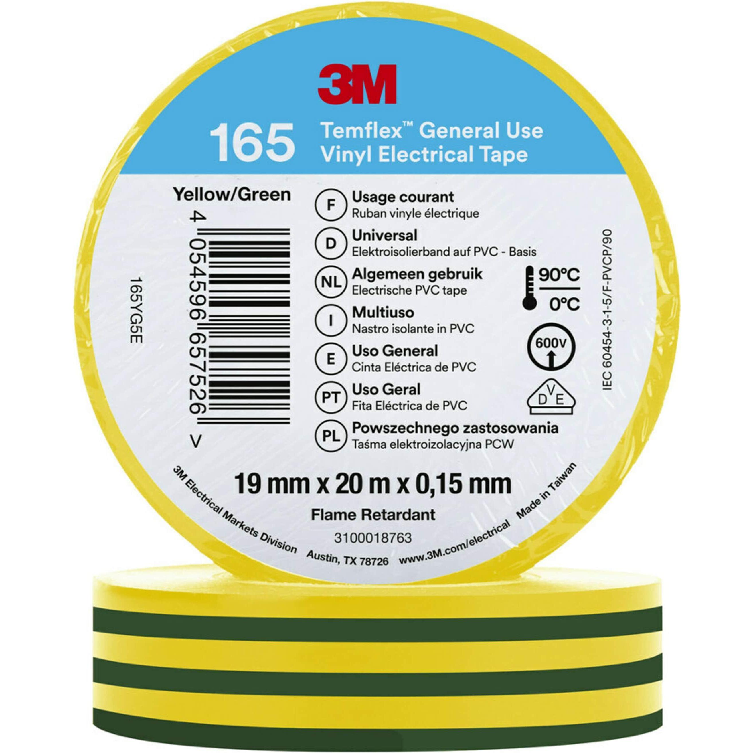 3M, Klebeband, Temflex Vinyl-Isolierband 165, 19 mm x 20 m (19 mm)