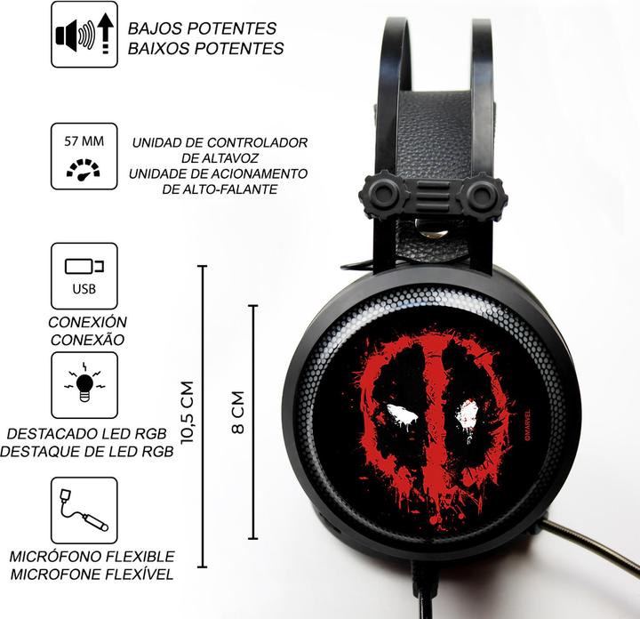 Actual product image Disney Auriculares Gaming Deadpool Marvel Negro (Cable)