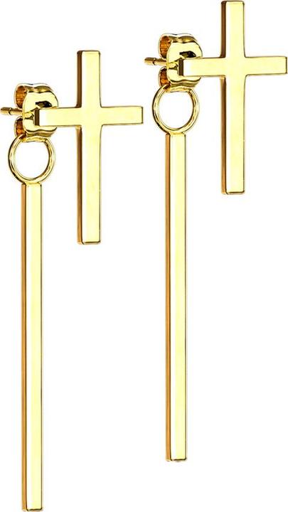 Produktbild Star Piercing Ohrstecker vergoldet Kreuz Anhänger Balken (ohne Messing, Chirurgenstahl 316L)