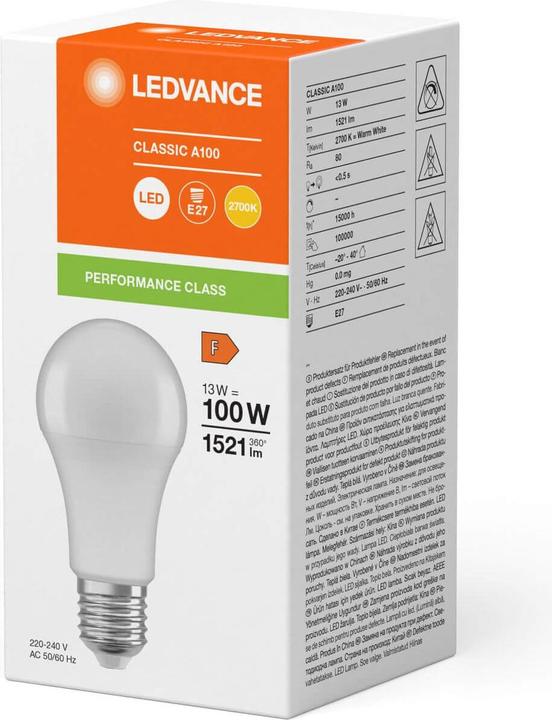 Produktbild Ledvance LED CLA100 13W (E27, 13 W, 1521 lm, 1 x, F)