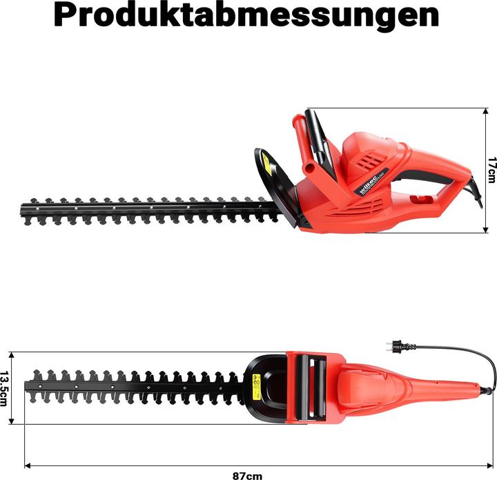 Actual product image Wiltec XPOtool Electric Hedge Trimmer 520W with 450mm Cutting Length, Quick-stop Brake, and Hand Protection (Electrical connection)
