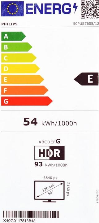 Energielabel Philips 50PUS7608/12 (50", PUS7608, LED, 4K, 2023)