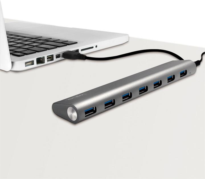 Actual product image LogiLink UA0308 - USB 3.0 hub, 7 port with card reader, aluminium casing, pilkas (USB-A, 7 ports)
