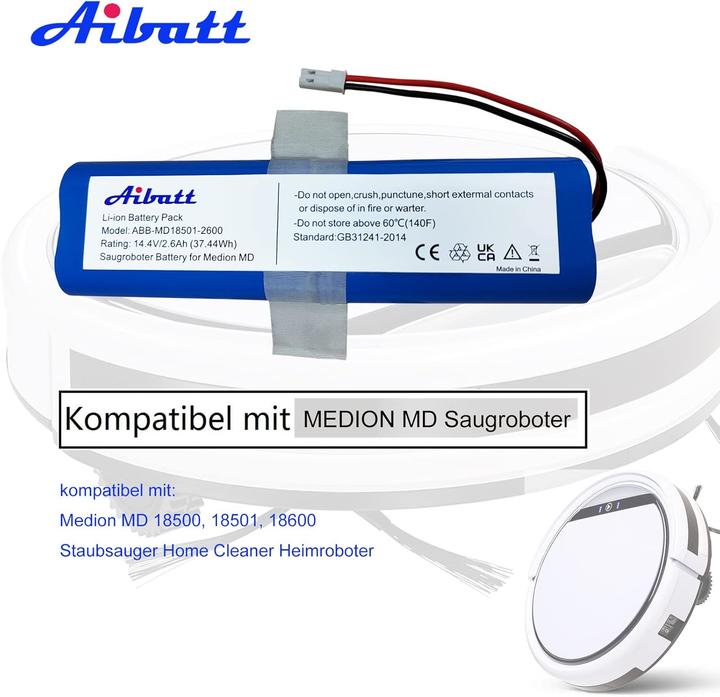 Batteria Sostitutiva Per Robot Aspirapolvere Medion MD 18500 / MD 18501 – 14.4V 2600mAh Agli Ioni Di Litio