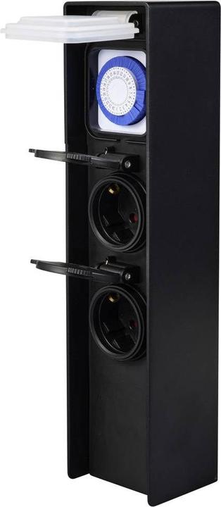 Actual product image Sygonix SY-6121656 Garden socket outlet with timer, 2-gang black, raised mounting position (2x)