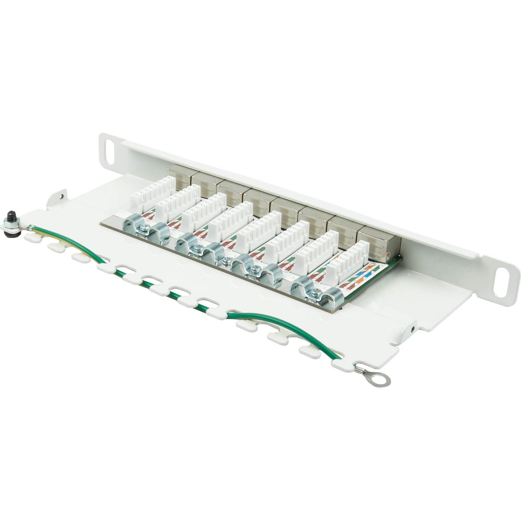 Thumbnail - Good Connections Patchpanel 25,40cm (10") Kat. 6A, 8-fach, 0,5 U, STP geschirmt, werkzeuglos zu öffnen, reinweiß (RAL, S...