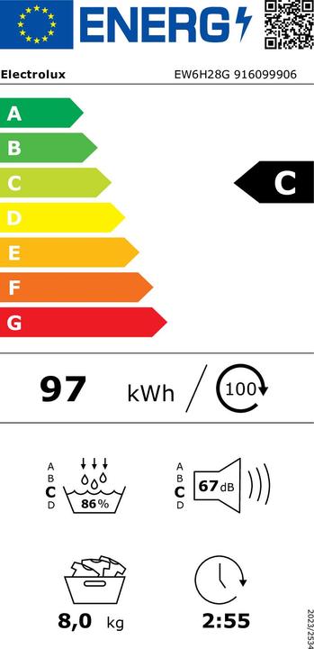 Energie-Label Electrolux EW6H28G Wärmepumpentrockner 8 (8 kg, Rechts)