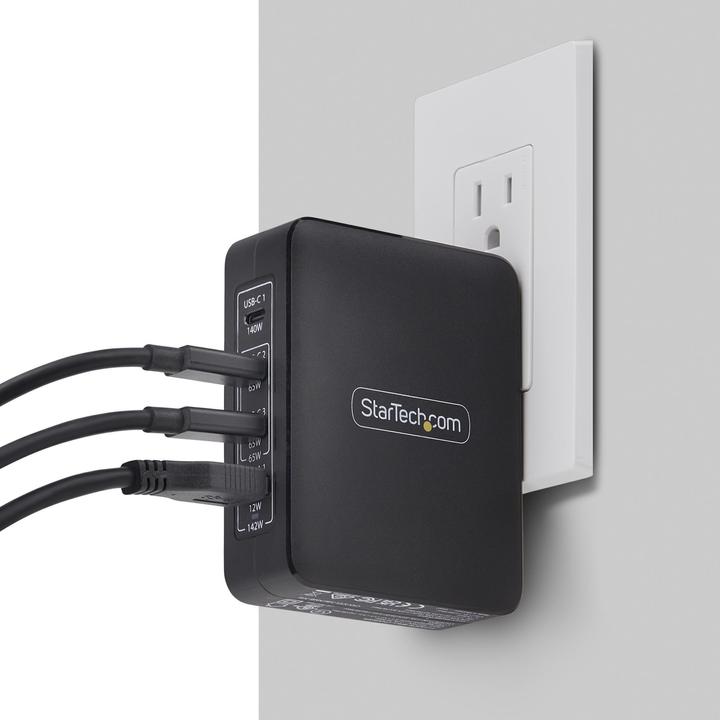 Produktbild StarTech .com 3114GCU-WALL-CHARGER, Drinnen, AC, 28 V, Schwarz (140 W, 4 Ports)