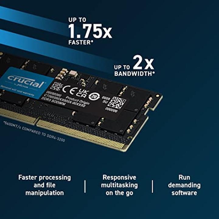 Actual product image Crucial DDR5-5600 Kit 24GB 2x12GB SODIMM CL46 (24Gbit) (5600 MHz, DDR5 RAM, SO-DIMM)