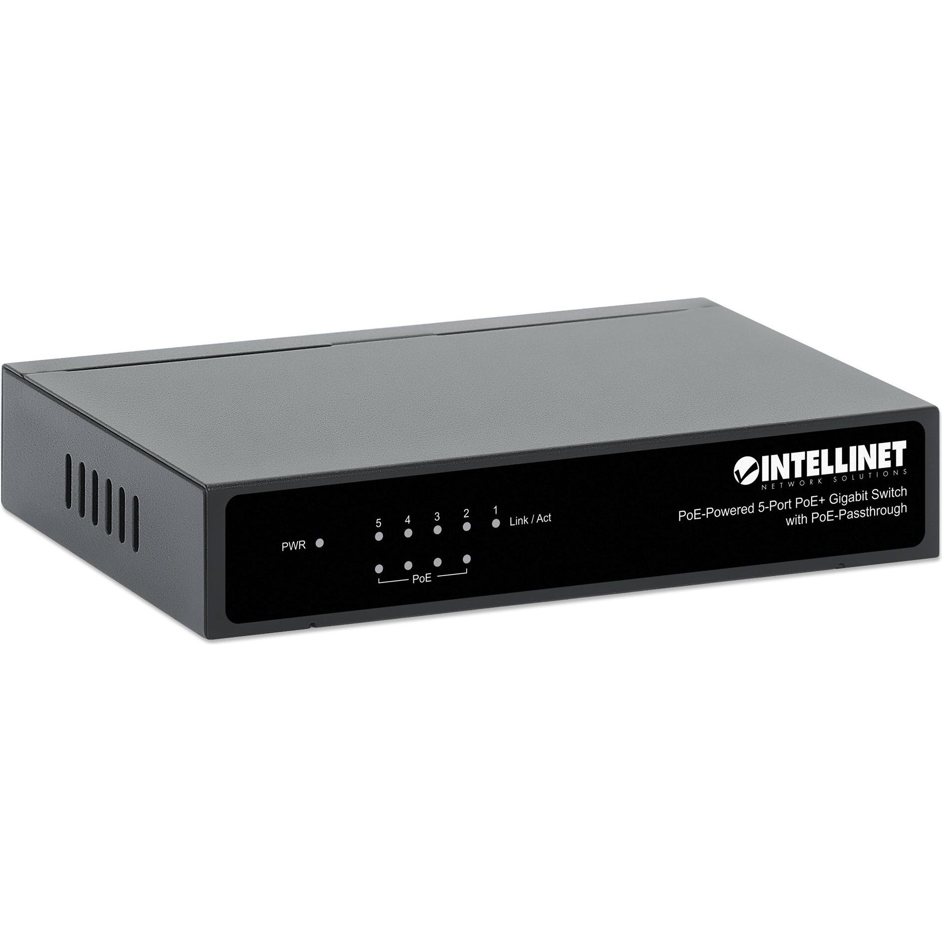 Thumbnail - Intellinet 5Port PoE Gigabit Switch PoEPassthrough (5 Ports), Netzwerk Switch, Schwarz