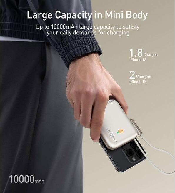 Actual product image Choetech B735 magnetic powerbank 10000mAh 20W PD + USB-C cable (white) (10000 mAh, 20 W, 37 Wh)