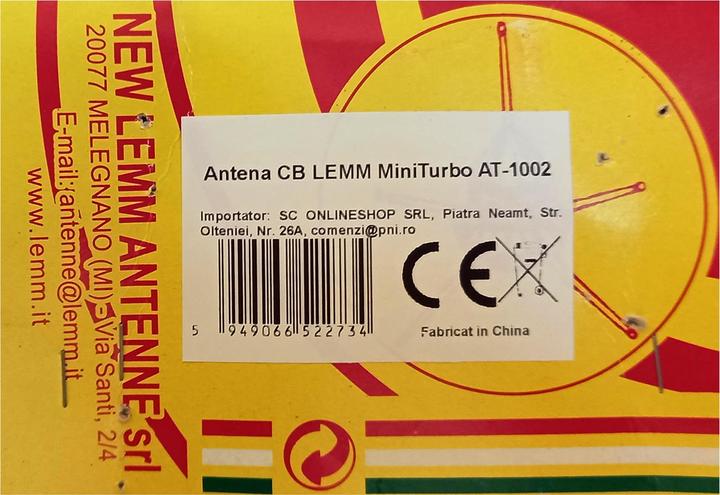 Produktbild Lemm CB-Antenne MiniTurbo AT-1002, Länge 110 cm, Gewinn 2 dB, 26,5–27,5 MHz, 200 W, Kabel RG58 4 m