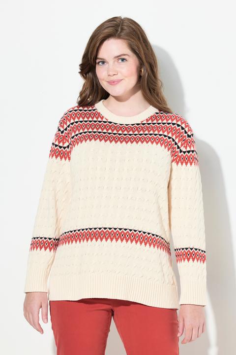 Immagine prodotto Ulla Popken Maglione in cotone biologico con tecnica Fair Isle, scollo a girocollo e maniche lunghe (46, 48)