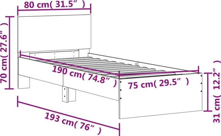 Produktbild VidaXL Bettgestell mit Kopfteil und LED-Beleuchtung (160 x 200 cm)