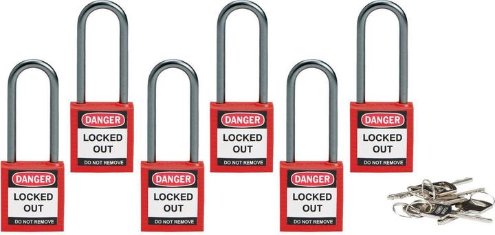 Immagine prodotto Brady Lucchetto di sicurezza compatto in nylon, rosso, altezza grillo 50 mm, grillo in alluminio 4,7 mm