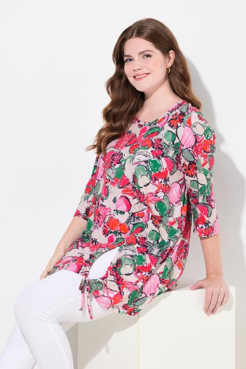 Image du produit Ulla Popken Long T-Shirt, Bande À L'Ourlet, Encolure Ronde, Manches 3/4, Coton Bio (46, 48)