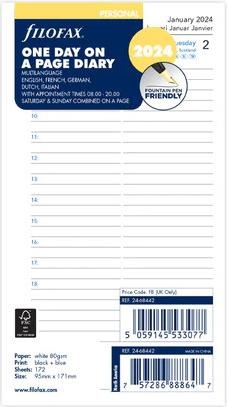 Image du produit Filofax Insert Personnel Calendrier 1 jour sur 1 page multilingue