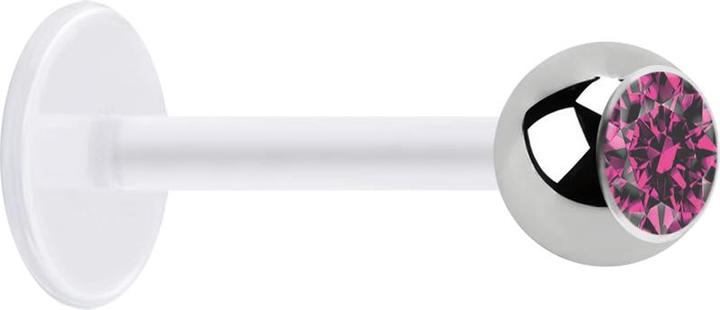 Immagine prodotto Star Piercing Micro Labret trasparente con sfera d'argento e cristallo rosa (Materiale sintetico, senza ottone, Acciaio chirurgico 316L)