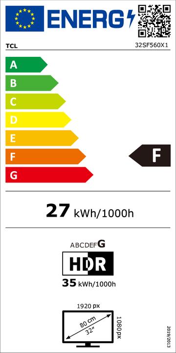 Etichetta energetica TCL Serie SF560 Smart TV QLED FHD 32" 32SF560, Dolby Audio, HDR10, Fire TV (32", QLED, Full HD, 2025)