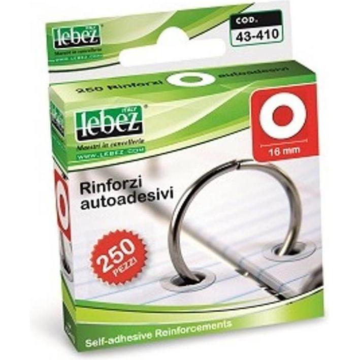 Lebez, Perforatore, Blister 250 Rinforzi Autoadesivi Diametro 16Mm - Espositore Da 20 Blister