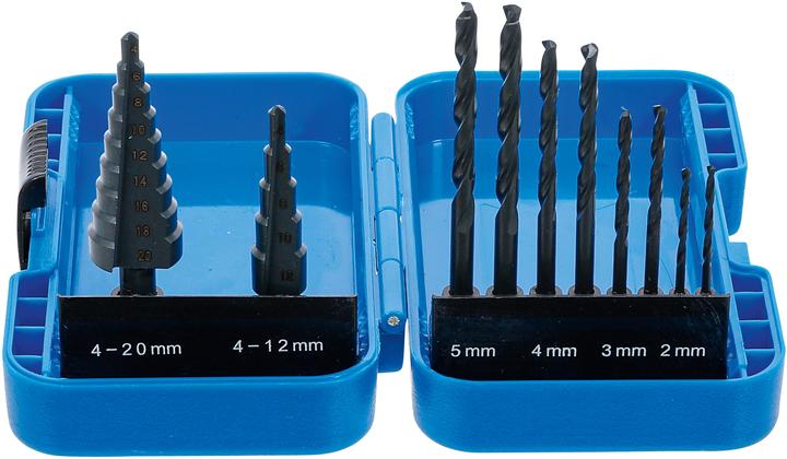 Actual product image BGS Step Drill and Twist Drill Set Ø 4 - 12 / 4 - 20 mm 2 - 5 mm 10 pcs. (2 - 5 mm, 4 - 12, 4 - 20)
