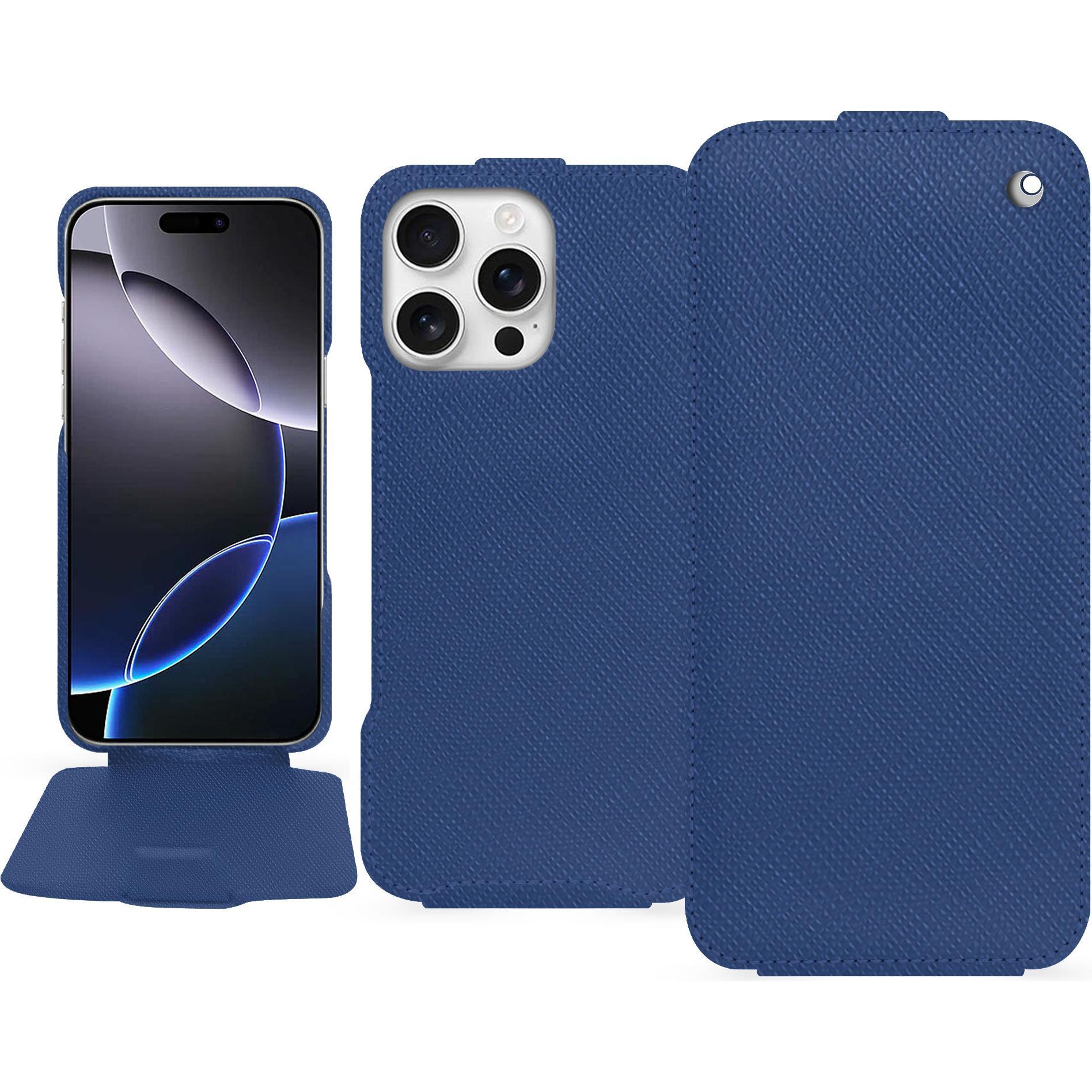 Noreve Lederschutzhülle vertikal (Apple iPhone 16 Pro Max), Smartphone Hülle, Blau