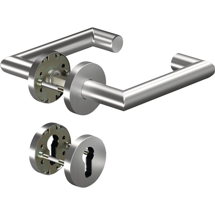Ogro, Türgriff + Fenstergriff, Feuerschutzgarnitur 8907/6501/6612 Edelstahl ER D/D für Türstärke 38 - 63 mm PZ rund DIN ...