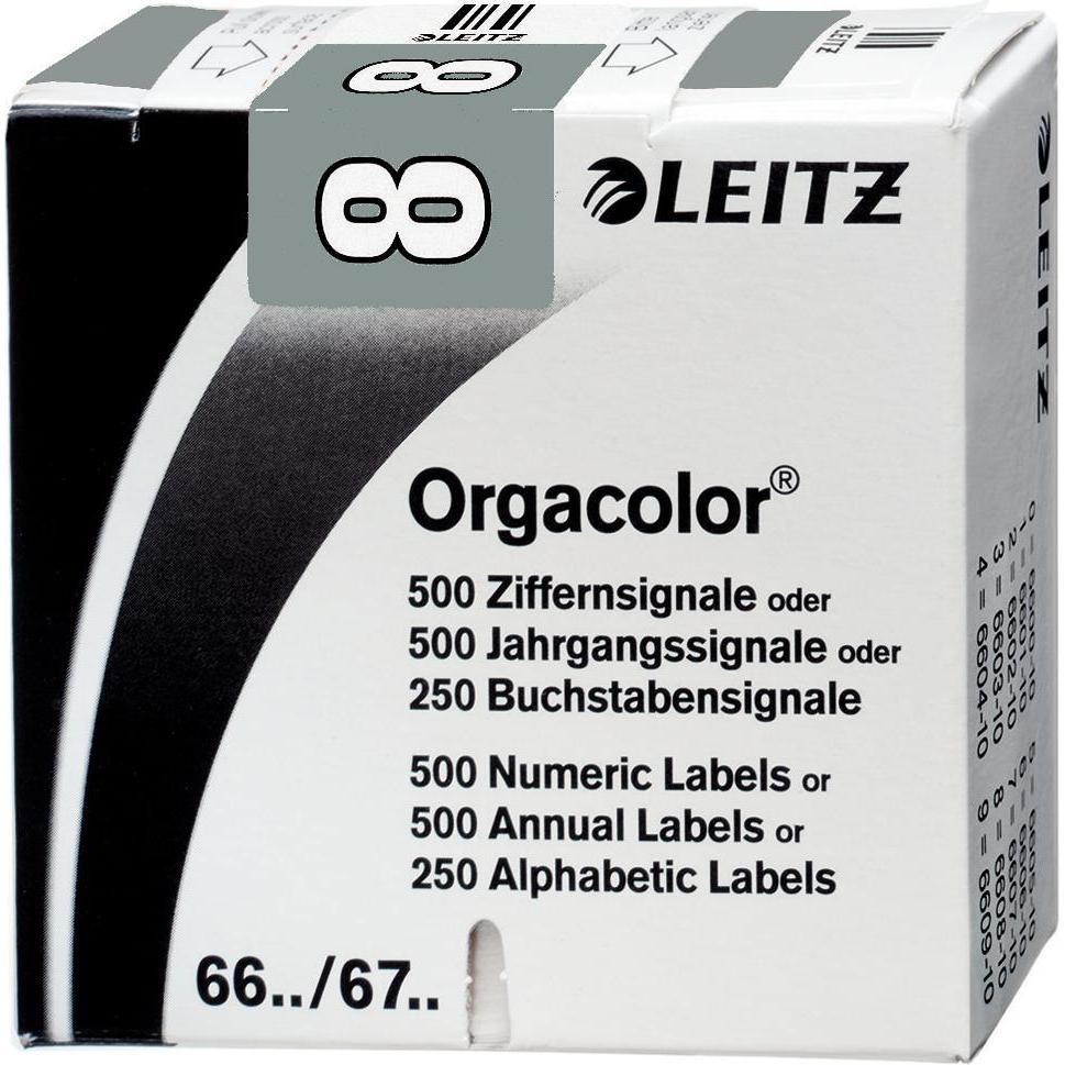 Leitz, Ordner Zubehör, Ziffernsignal Orgacolor "8", auf Rolle, grau Masse: (B)30 x (H)23 mm, auf Trägerbandrolle, selb