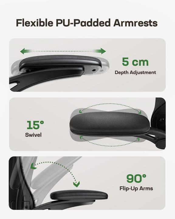 Produktbild Marsail Ergonomischer Schreibtischstuhl mit 3D Armlehnen (45 - 55 cm)