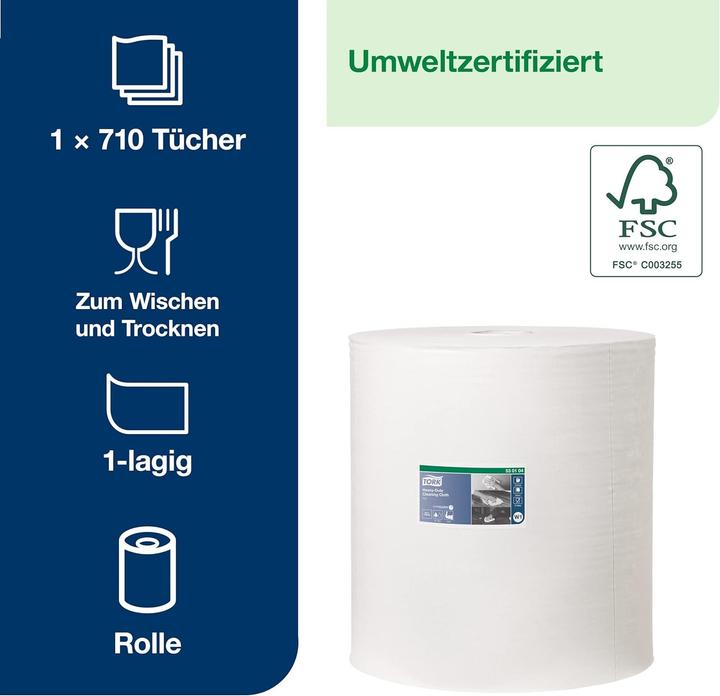 Actual product image Tork Cleaning cloths Premium 530 1-ply 43x38cm white 1 roll with 710 cloths (1 x)