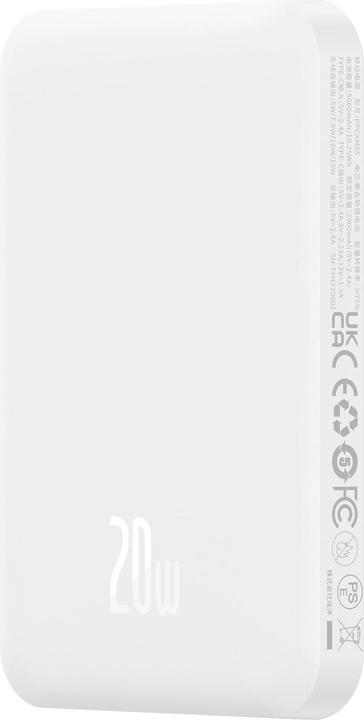 Produktbild Baseus Mini-Powerbank 5000 mAh 20 W + USB-C-Kabel (20 V/3 A) – Weiss (5000 mAh, 20 W, 19.25 Wh)