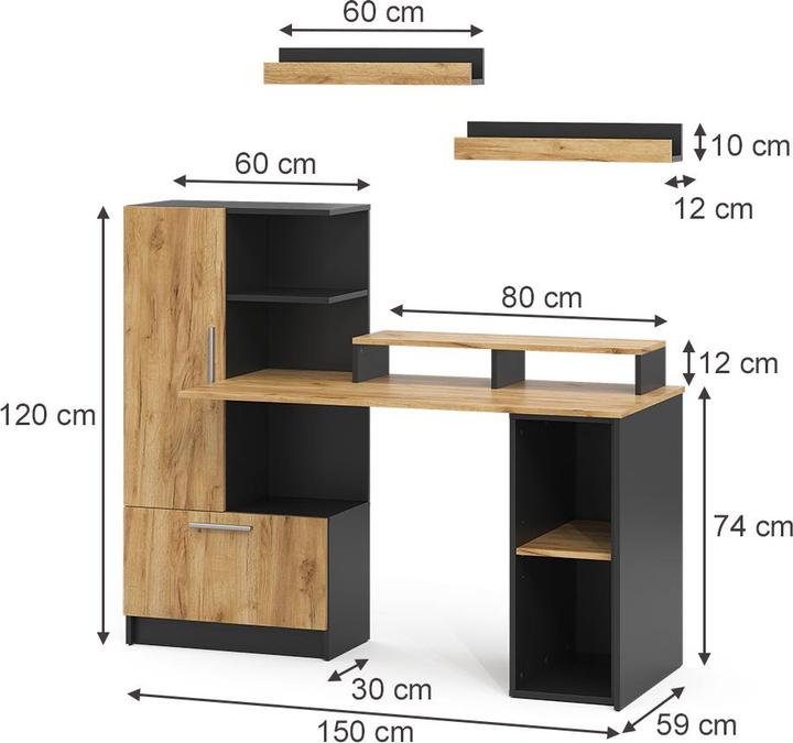 Produktbild Vicco Schreibtisch Tomy, Anthrazit/Goldkraft Eiche, 150 x 59 cm 5er Set