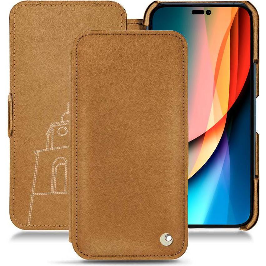 Noreve Lederschutzhülle horizontal (Apple iPhone 14 Pro), Smartphone Hülle, Braun
