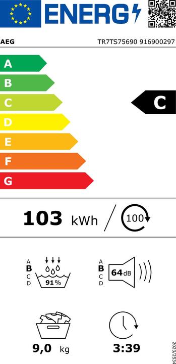 Energie-Label AEG TR7TS75690 916900297 (9 kg, Rechts, Wechselbar)
