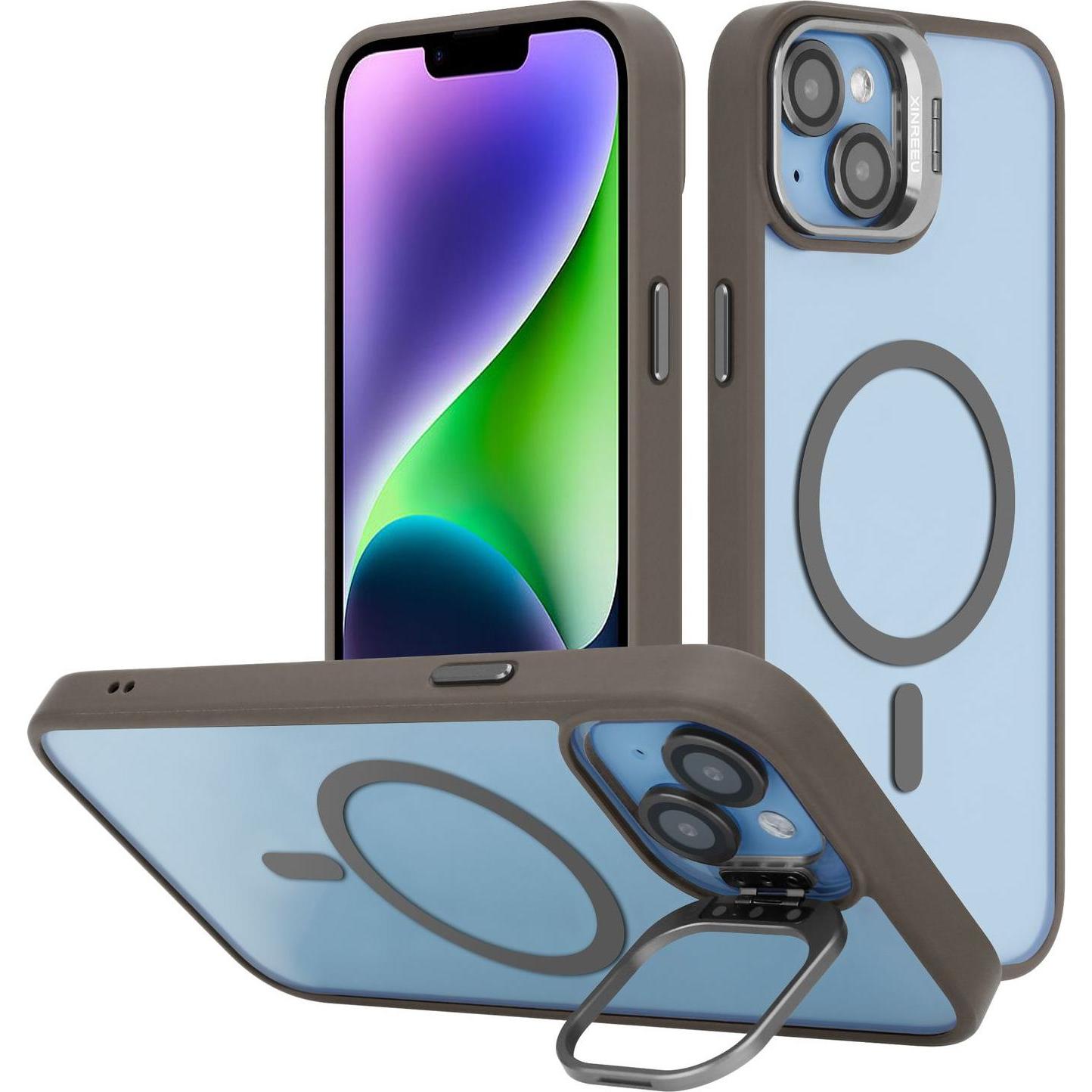 Cadorabo Hülle für iPhone 15 kompatibel mit Magsafe inkl. Kameralinsen Schutz (Apple iPhone 15), Smartphone Hülle, Grau