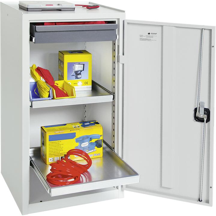 Immagine prodotto Armadio porta attrezzi H1000xL500xP500 mm 1 cassetto, 2 ripiani grigio chiaro, RAL 7035/grigio (80 cm, 100 cm)