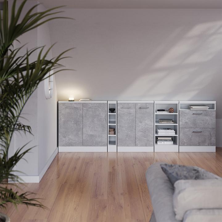 Produktbild Vichy Dachschrägenschrank Rion, Beton/Weiss/Weiss, mit 2 Türen (46 x 46 x 81.60 cm)