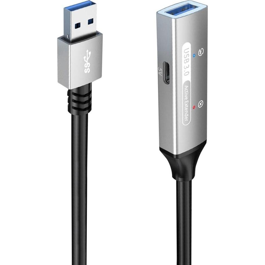 PremiumCord USB 3.2. repeater a prodlužovací kabel Male-Female, 5Gbps Aluminium 5m (5 m, USB 3.2 Gen 1), Cavo USB