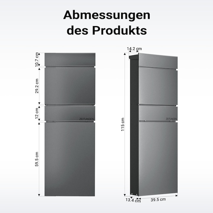 Produktbild Wiltec Standbriefkasten Zeitungsrolle Anthrazit Briefkasten Postkasten Postfach