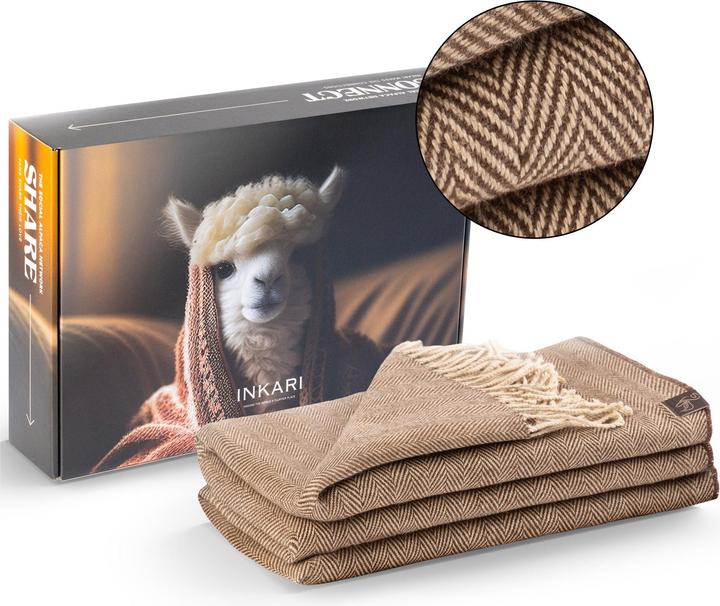 Inkari Kuscheldecke Alpakawolle XL 210 x 140 cm - Hazel / Fishbone (210 x 140 cm)