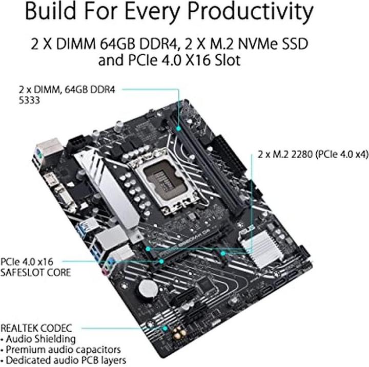 Produktbild ASUS Mainboard||Intel B660|LGA1700|MicroATX|Speicher DDR4 (LGA 1700, Intel B660, mATX)