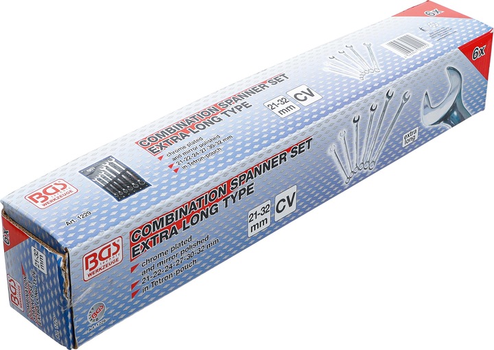 Produktbild BGS Maul-Ringschlüssel-Satz extra lang SW 21 - 32 mm 6-tlg. (32 mm, 24 mm, 22 mm, 23 mm, 21 mm, 27 mm, 31 mm, 26 mm, 30 mm, 28 mm, 29 mm, 25 mm)